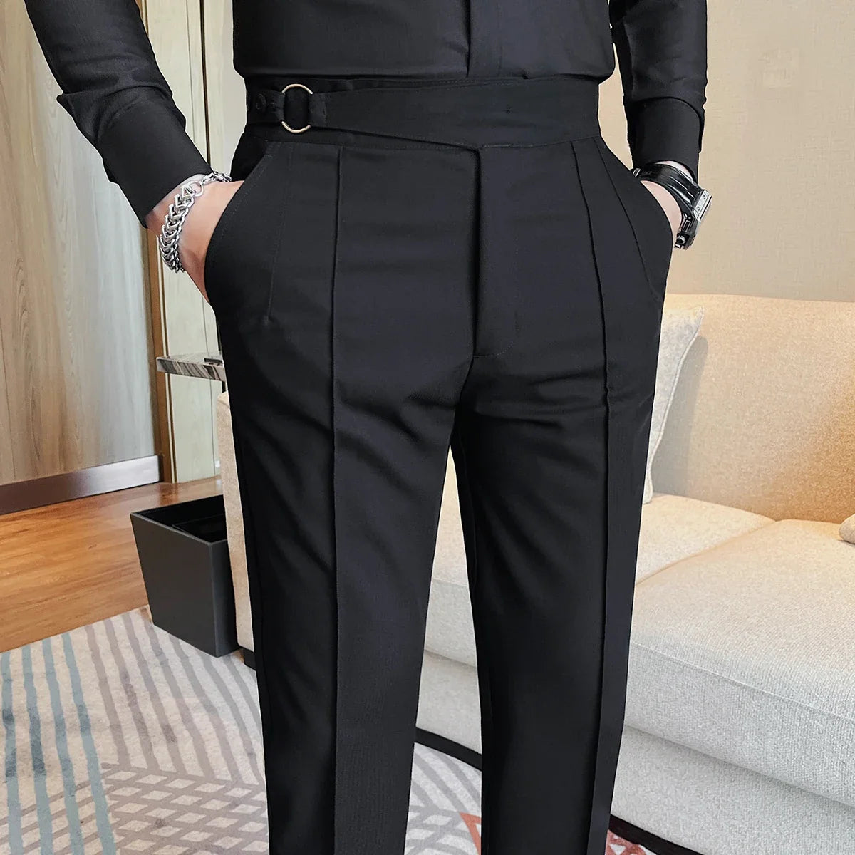 High Quality Men's Suit Pant Solid Color England Style Slim Fit Casual High Waist Trousers Men Spring Autumn Fashion Suit Pants