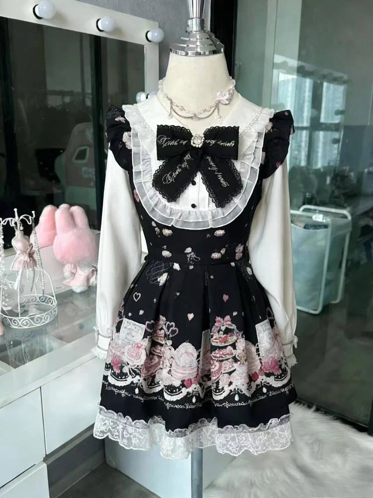 French Style Sweet Cute Polka Dot Splicing Dress Lace Bow Korean Fashion Dresses New Design Slim Waist Lady Y2k Mini Dress