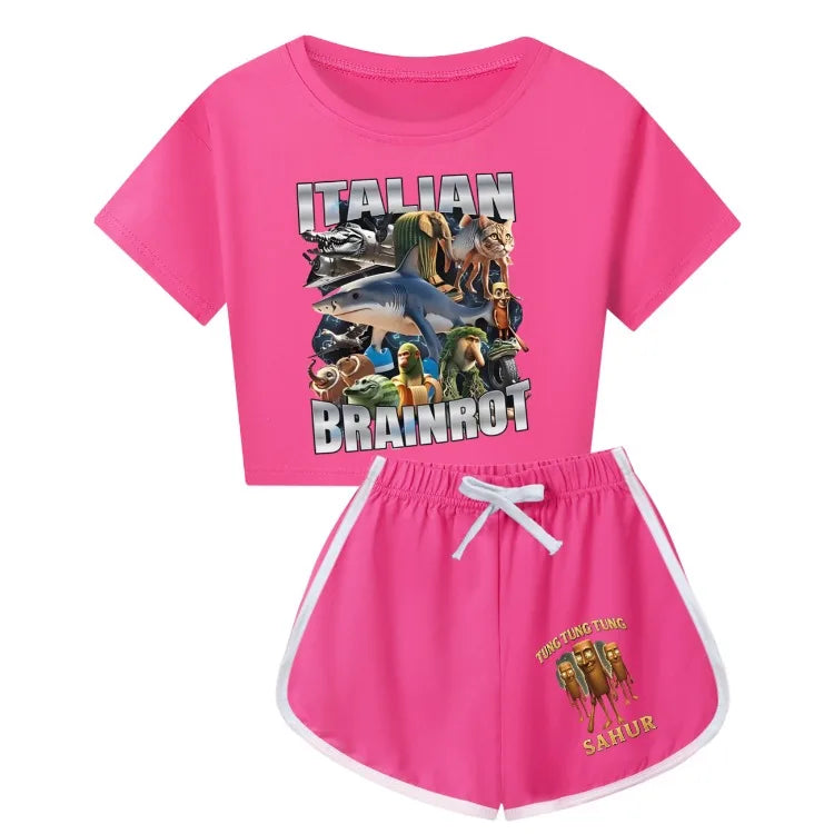 Italian Brainrot Meme Clothes Kids Cartoon Tung Sahur Pajama Sets Boys Long Sleeve Tops Legging 2pcs Set Girls Casual Sleepwear