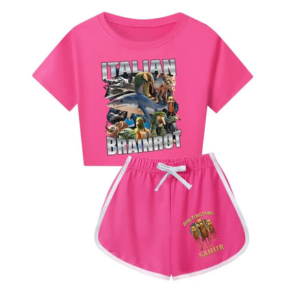 Italian Brainrot Meme Clothes Kids Cartoon Tung Sahur Pajama Sets Boys Long Sleeve Tops Legging 2pcs Set Girls Casual Sleepwear