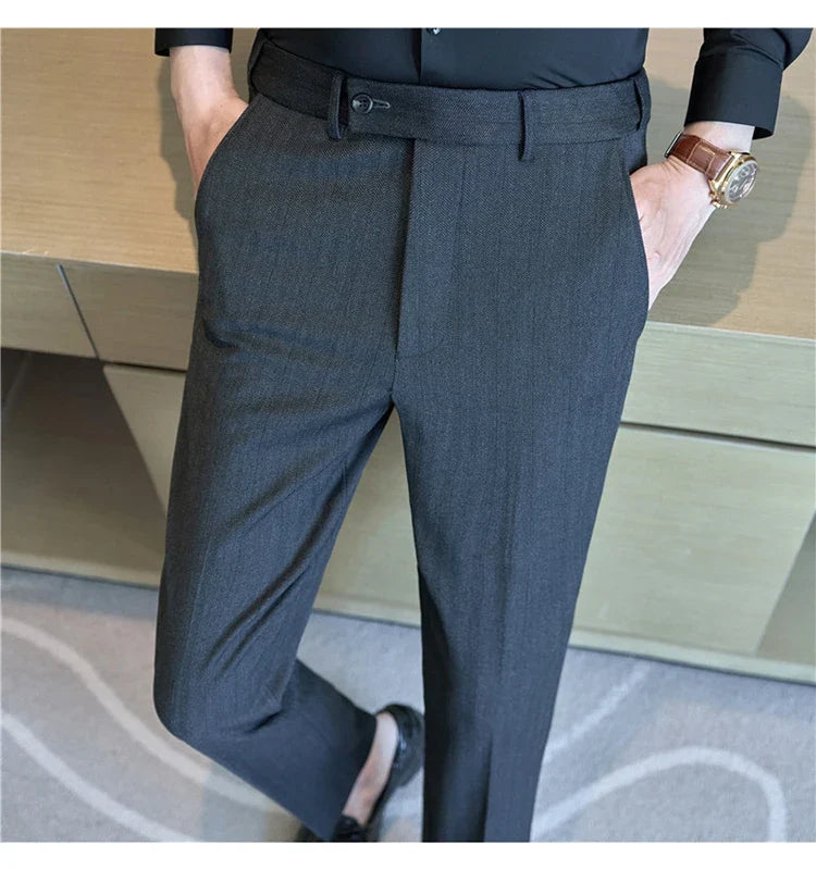 Autumn Winter New Thickened Wool Striped Suit Pants Men's High Qualitys Elastic Waist Slim Fit Business Casual Trousers 38-29