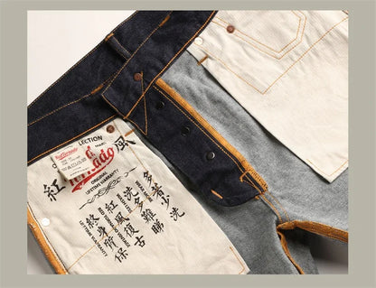 Slim Straight Jeans Rinsed Spring Men's Red Selvedge Denim Pants GT-0003
