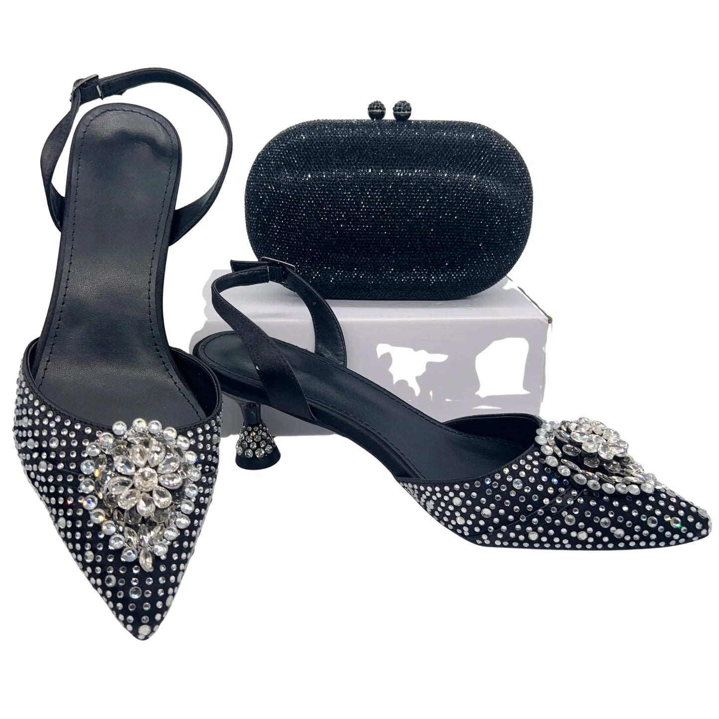 Women's Clutch Bag and Shoes Fairy Diamond High Heels Stylish Dress Shoes Pointed Toe Stiletto Heels Elegant Party Wedding Shoes