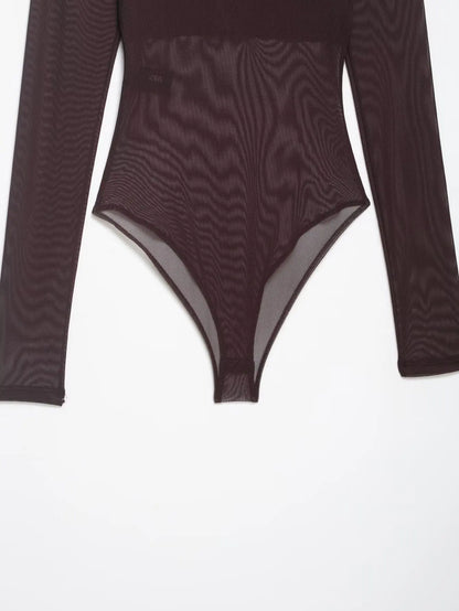 Chic Sheath Sexy Brown Streetwear Night Party Jumpsuit Fashion 2026 Club Long Sleeve Cool Strapless Sheer Mujer Tops