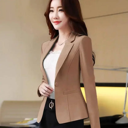 Korean Style Slim Fit Blazers for Women, Long Sleeve Casual Suits Jacket, Solid Color Black White Office Lady Suit Blazer M-3XL