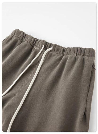 New Summer Men Retro Washed Shorts Unisex Drawstring Loose Edge 420gsm Solid Knee Length Cotton Pants Streetwears HY0589