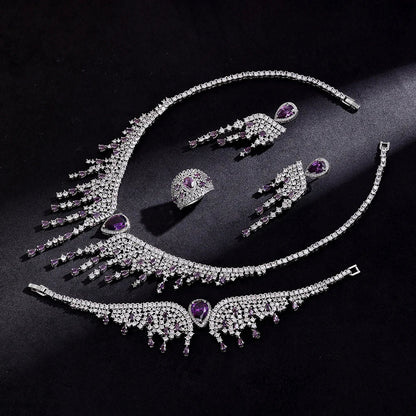 2024 New 4-piece Bridal Wedding Jewelry Set, Cubic Zirconia, Luxury Women's Jewelry, Women's Wedding Party Accessories