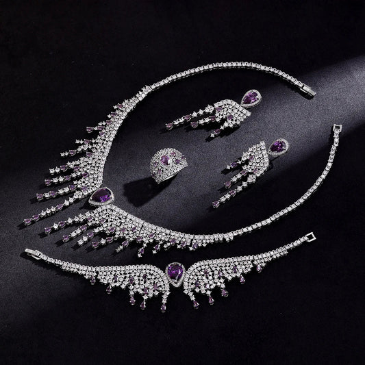 2024 New 4-piece Bridal Wedding Jewelry Set, Cubic Zirconia, Luxury Women's Jewelry, Women's Wedding Party Accessories