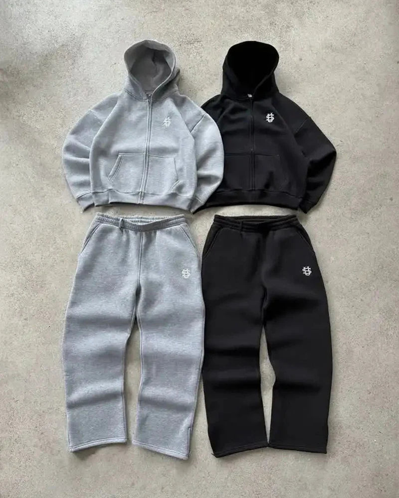 Y2k High Street Zip Embroidery Pattern Men's Hoodies Oversized Loose Sweatshirts Pullover Women Hip Hop Zip Hoodie Vintage Pants