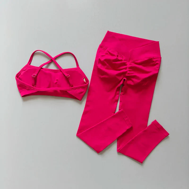 2025 Peach Hip Fitness Yoga Suit 2-Piece Set Quick Drying V-Waist Tight Fitness Leggings Sports Bra And  Yoga Leggings for Women