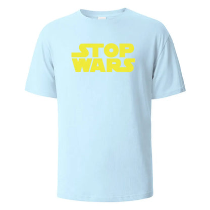 Stop Wars Printing Men‘s T-shirt Street Casual Breathable Tees 100% Cotton Funny Tops Street Oversized T-Shirts For Men Women