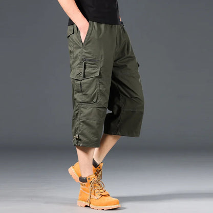 Knee Length Cargo Shorts Men's Summer Casual Cotton Multi Pockets Breeches Cropped Short Trousers Camouflage Shorts