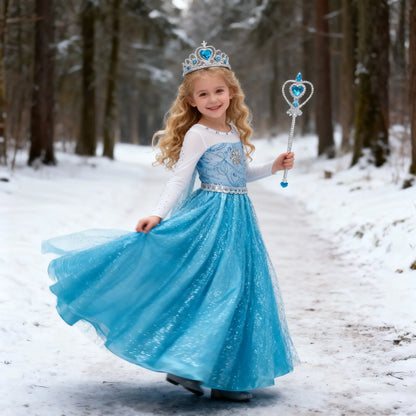 Girls Snow Queen Elsa Anna Long Sleeves Costume Kids Princess Dress Halloween Cosplay Party Prom Gown Vesidos For 2-10 Years