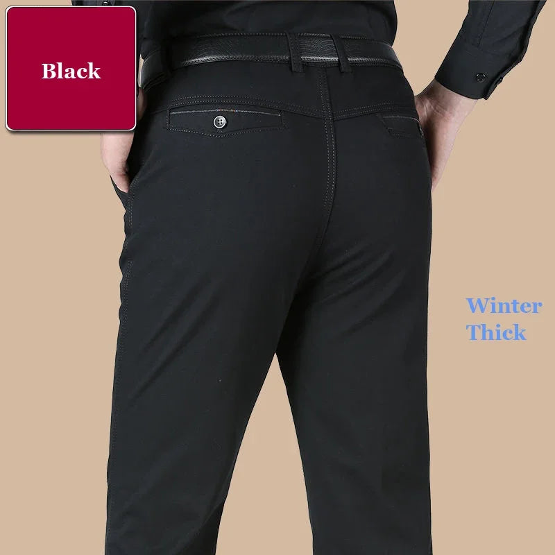 New Arrival 100% Cotton Summer Autumn Men's Casual Pants Fashion Solid Black Beige Gentle Thicken Trousers Brand Smart Suit Pant