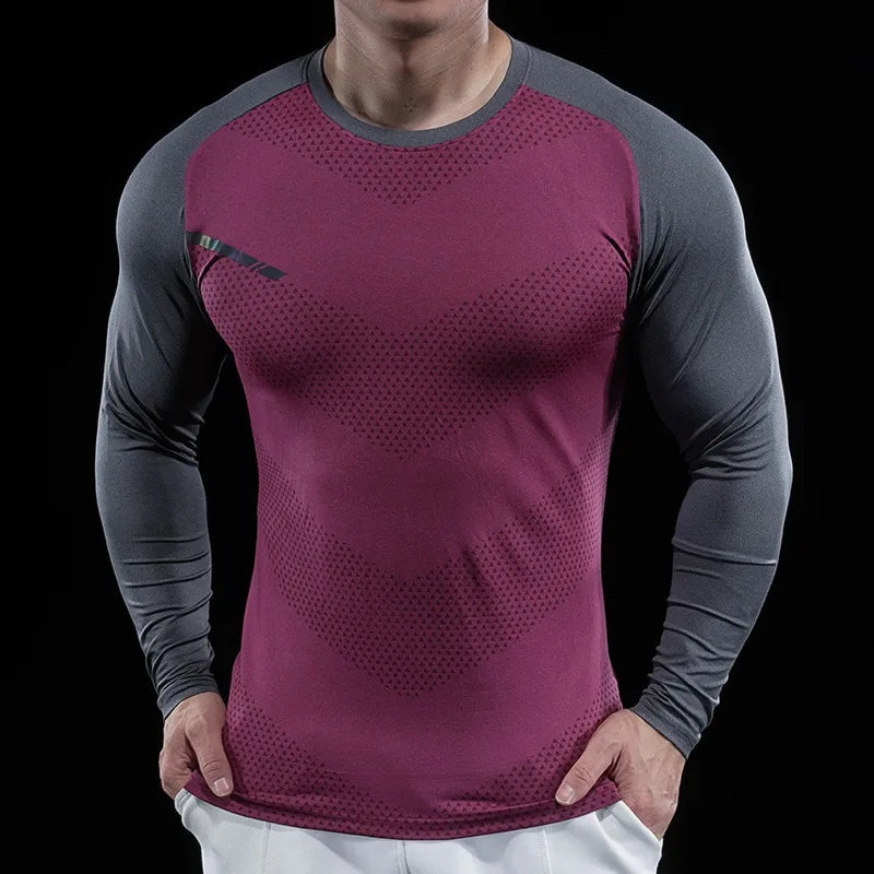Autumn Winter Men Gym Fitness Display Long Sleeve T-Shirt Crew Neck Elastic Moisture Wicking Tights Running Training Bottom Top