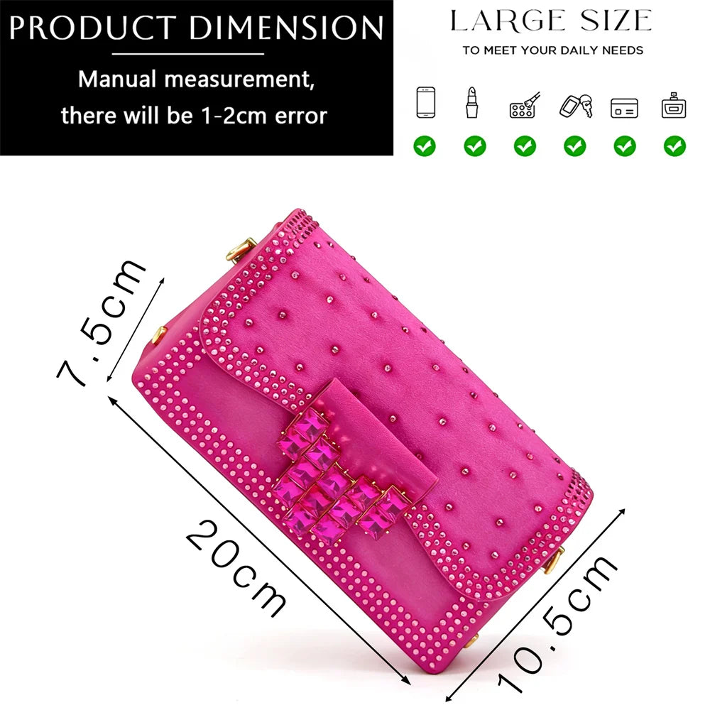 Fuchsia Rhinestone High Heel Shoes & Matching Bag Fashionable Pointed-Toe Footwear for Women - Perfect for Parties