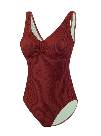 Slim V Neck Swimsuit Women 2025 New One Piece Vacation Swimwear Solid Bodysuit Female Bathers Swimming Monokini Summer Beachwear
