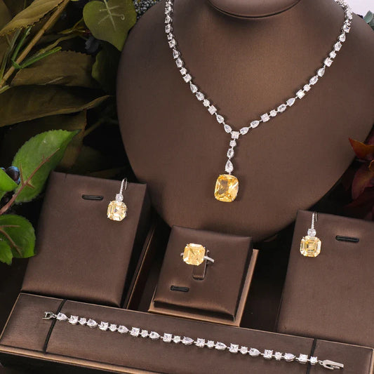 Trendy Fashion4 PCS Luxury Waterdrop Indian Jewelry Sets For Women Wedding Party Indian Dubai Bridal jewelry Sets