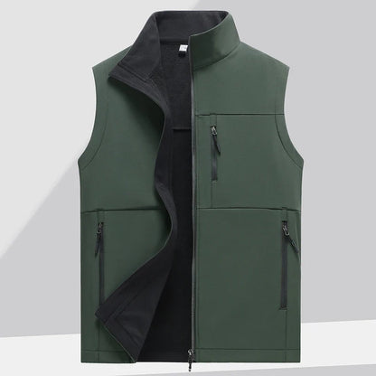 Soft shell thick vest men's autumn and winter work clothes plush jacket waterproof sleeveless windproof running sports vest