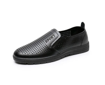 2026 Summer Men Sandals Business Casual Leather Hollow Out Shoes Breathable Soft Sole Clogs Fashion Comfortable Outdoor Slides