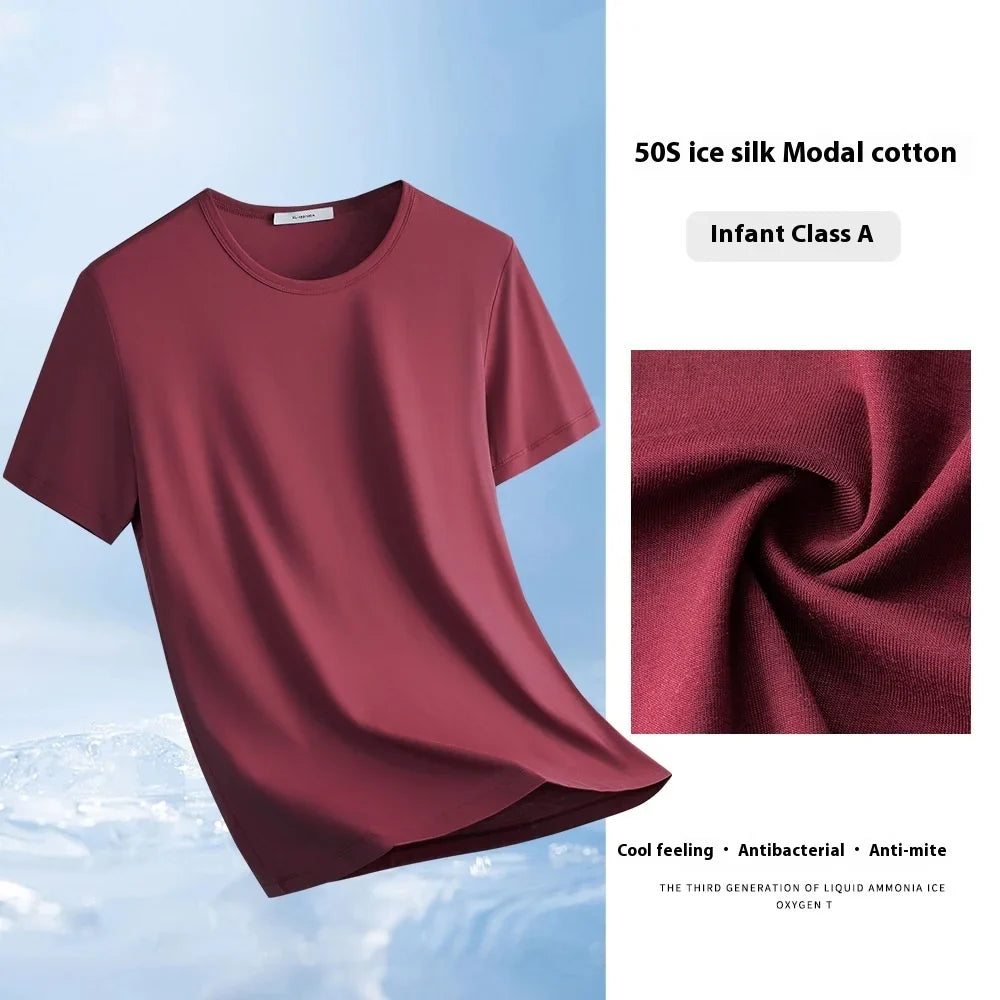 47% Cotton 47% Modal 6% Spandex T Shirt Men Short Sleeved Summer Round Neck Undershirt Plus Size Men's Solid Color Tops Tees