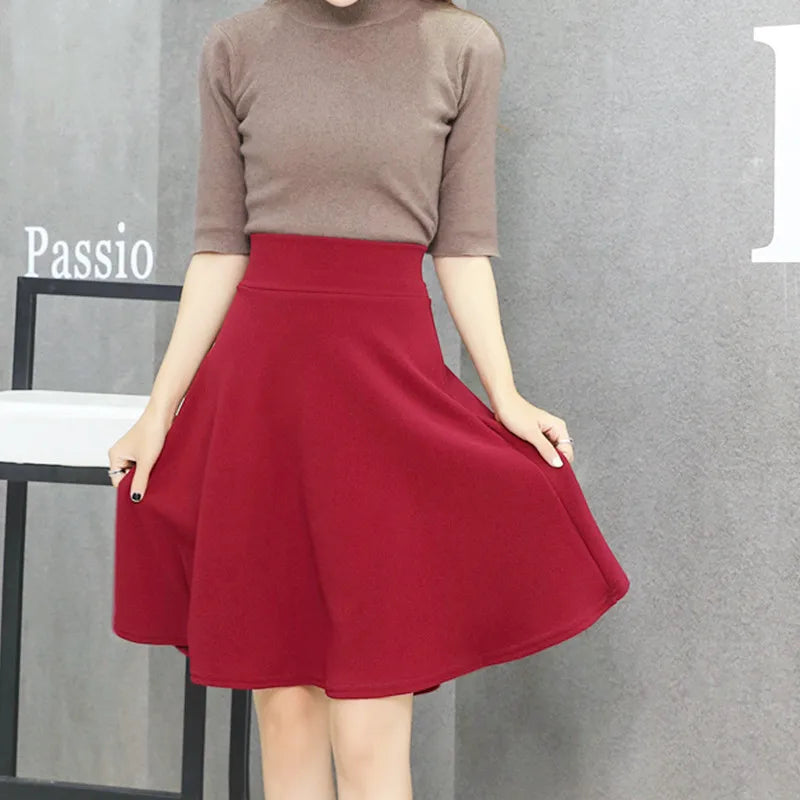 55cm Long Skirt Women's High Waist Knee Sun Half Skirt Fashion Versatile Black Casual Clothing Fluffy Pleated Skirts No Shorts