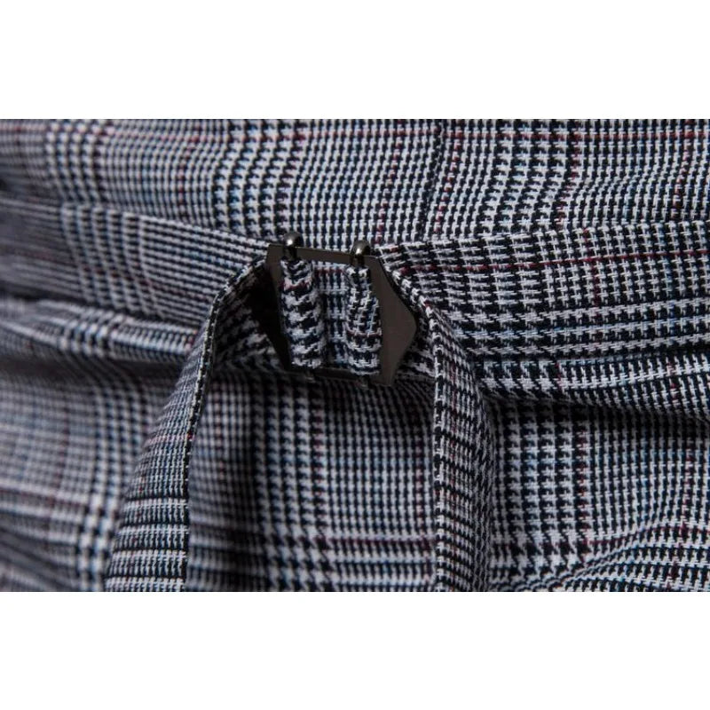 Men Vest Vintage Plaid Turn Down Collar Male Suit Vest Slim Double-breasted Sleeveless Business Casual Man Waistcoat