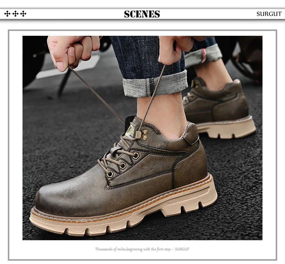 Men's Leather Boots 2026 New Ankle Motorcycle Boots Retro Handmade Luxury Lace Up Waterproof Shoes For Men Working Boots