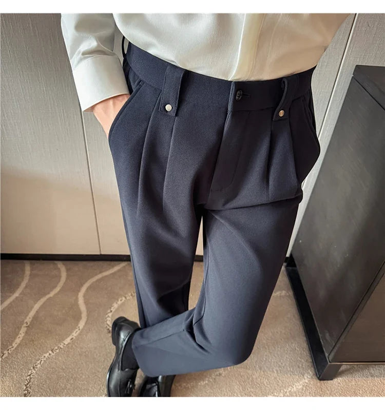 Autumn Winter Thicken Elastic Waist Casual Warm Pants Men High Quality Fashion Slim Social Party Dress Trousers Men's Clothing