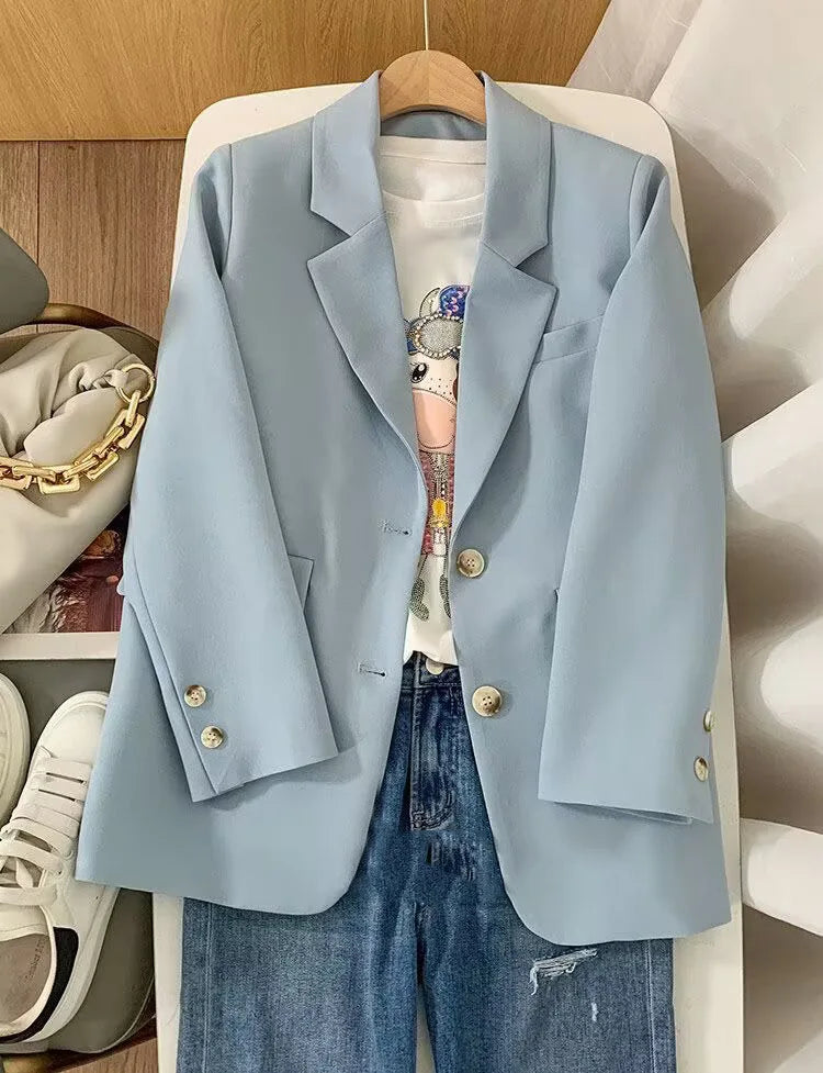 Elegant Orange Blazer for Women, Long Sleeve Jacket, Casual Slim Outerwear, Spring and Autumn Fashion, 2023