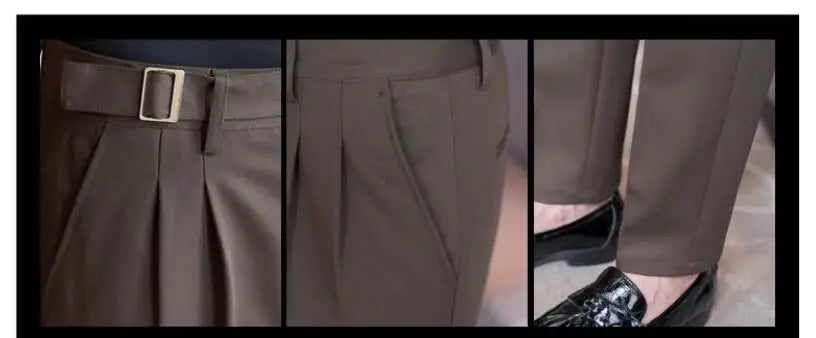 Pure Color Male Business Wedding Dress Pants Fashion Unique Design Men Waist Adjustable Suit Pant No Belt Slim Trousers Homme
