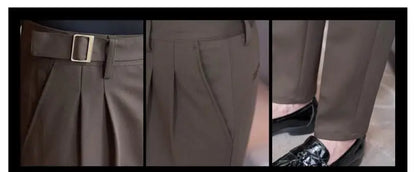 Pure Color Male Business Wedding Dress Pants Fashion Unique Design Men Waist Adjustable Suit Pant No Belt Slim Trousers Homme