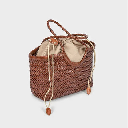 Genuine Leather Cowhide Tote Bags For Women Luxury Designer Handbag Purses 2025 New In Vintage Handmade Weave Underarm Shoulder