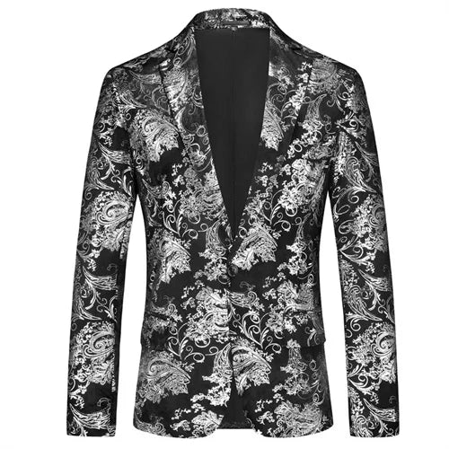 New Men Luxury Velvet Suit Foil Stamped Printed Jacket , Fashion Male Business Social Wedding Prom Party Dress Slim Fit Blazers
