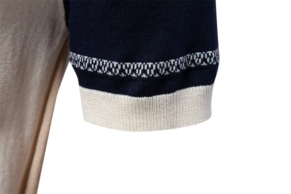 2025 Men's Breathable Striped Contrast Panel Polo Shirt - Lightweight Summer Casual Knit Top with Mesh Inserts