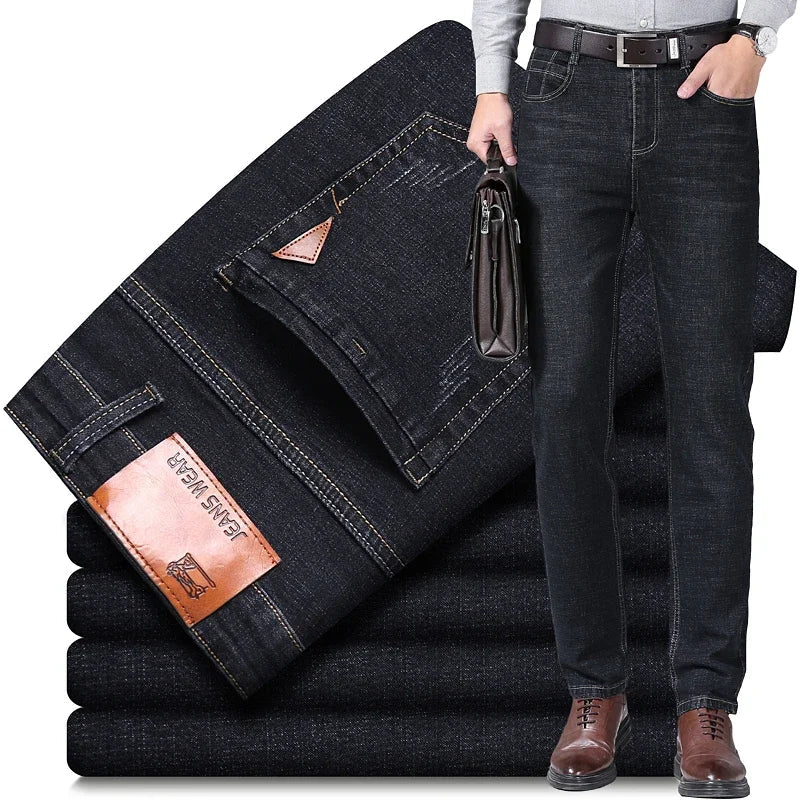 2026 Men's Slim Fashion Denim High Quality Male Pants Elastic Black Blue Leisure Jeans Brand Clothing