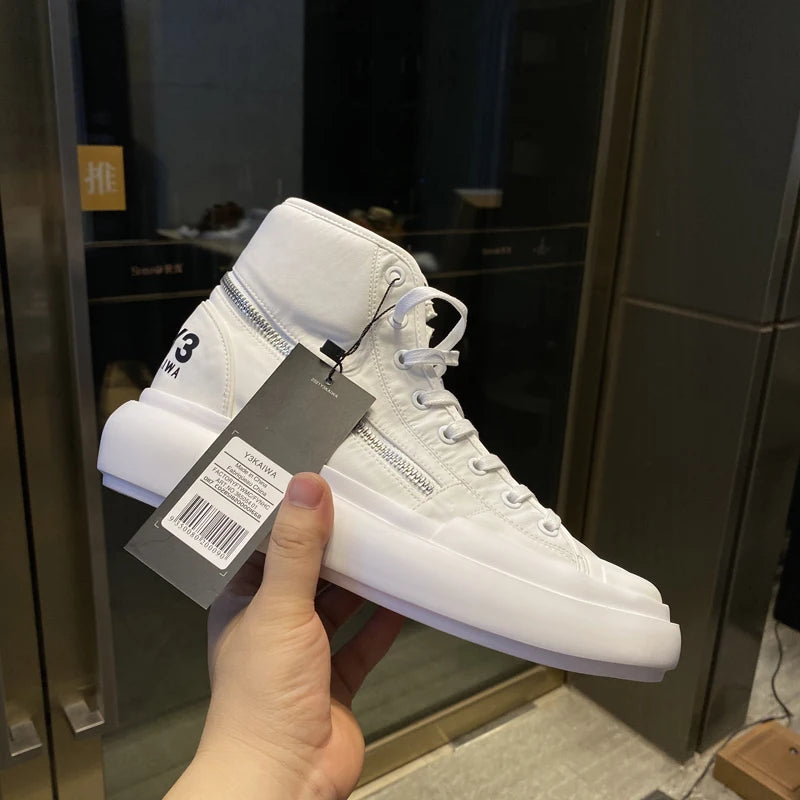 New Fashion High-top Casual Shoes Men Platform White Ankle Boot in Canvas Zipper Ornament Sneaker Boots Handcrafted Man Footwear