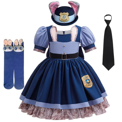 Girls Judy Bunny Police Officer Dress Disney Zootopia 2 Bunny Costume for Kids Cosplay Dress With Accessories Fancy Outfits