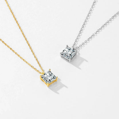 925 Sterling Silver Square Sparkling AAAAA CZ Pendant Necklace Platinum Plated Neck Chain for Wowen Weddng Fine Jewelry