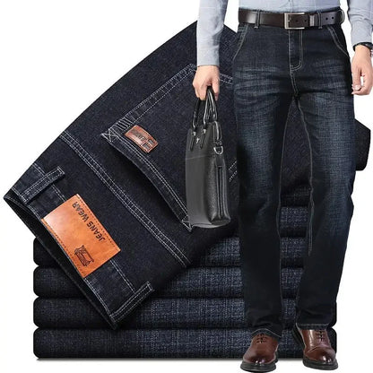 2026 Straight Elastic Cotton Jeans Men Fashion Business Classic Style Jean Denim Pants Trouser