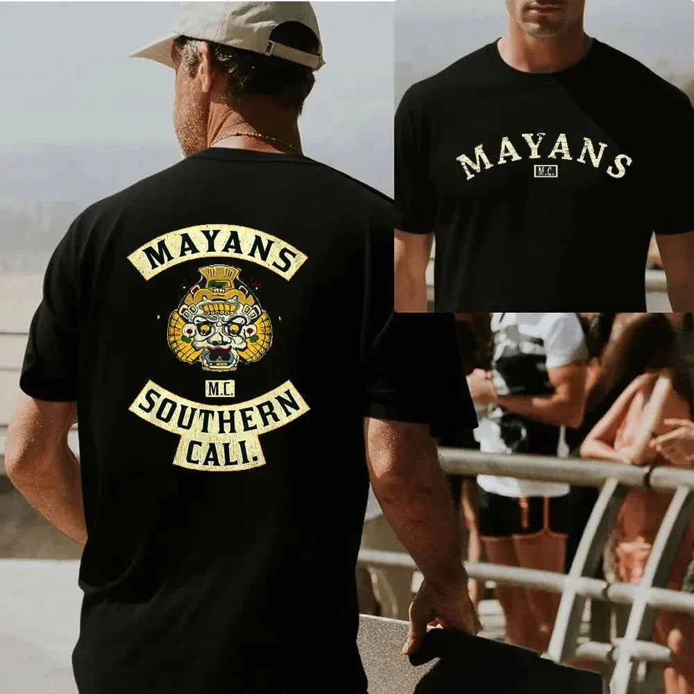 Southern Cali Front Back Patch Biker Motorcycle Vintage Men's T-Shirt Mens Graphic Tshirts Regular Cotton Short Sleeve