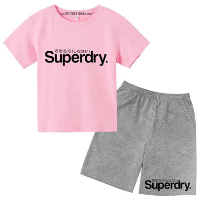 Kids Summer Casual Letter Print Breathable Tees+Short Pants 2pcs Suits 2-13 Years Boys Girls Fashion Outfits Children Clothes