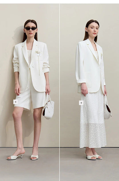 Women's Blazer 2026 Autumn New Casual Notched Lapel Shoulder Pad Coat 3D Floral Detail Women's Versatile Loose Top 12651016