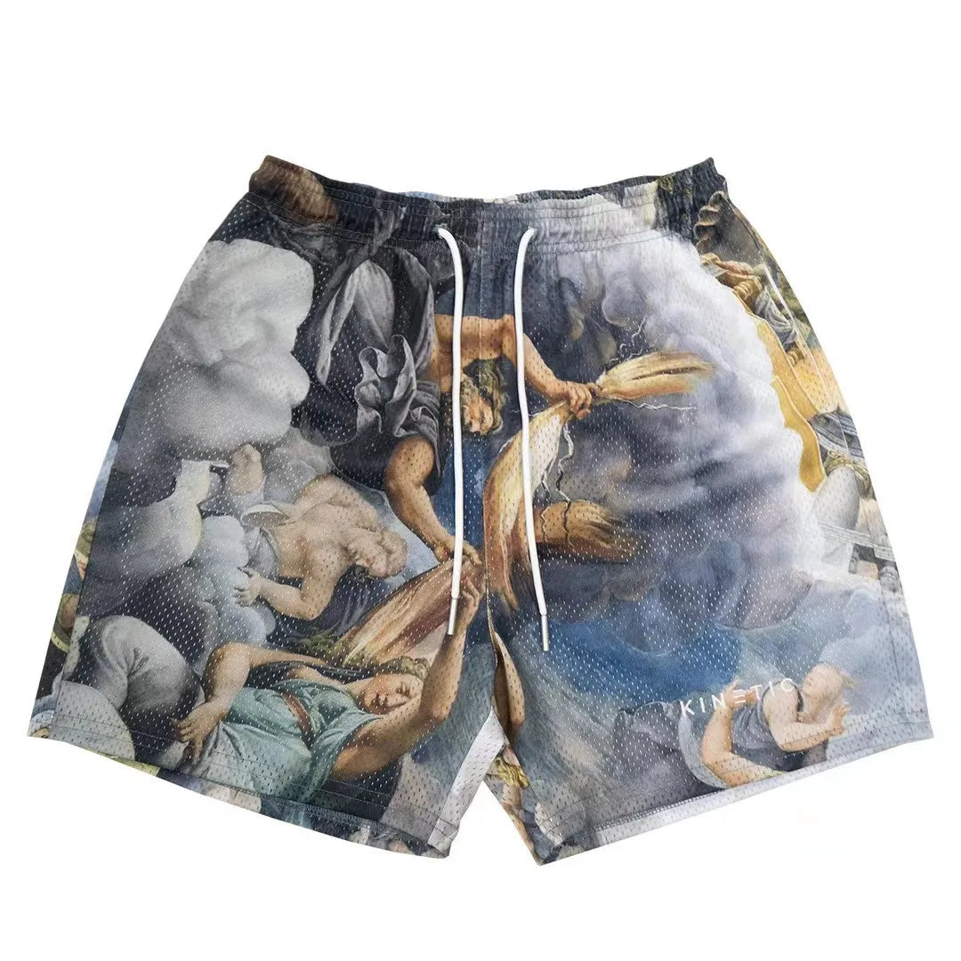 Summer Trend Motorcycle Shorts Mens Quick Dry Clothing Casual Short Pants Gym Fitness Sports Mesh Basketball Sweatpants