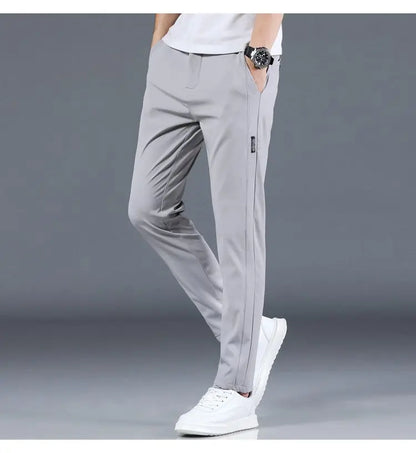 Ice silk men's pants 2026 summer new black gray thin business casual pants outdoor elastic breathable straight leg sports pants