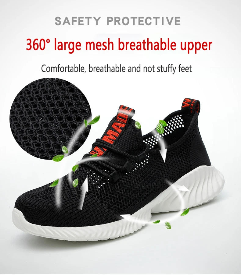 Work Boots Breathable Safety Shoes Men's Lightweight Summer Anti-Smashing Piercing Work Sandals Single Mesh Steel Toe Sneaker