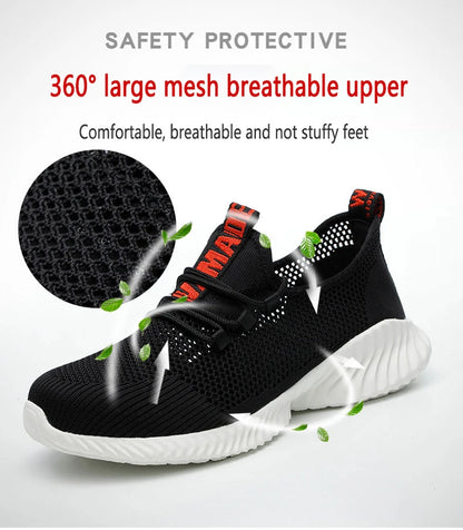 Work Boots Breathable Safety Shoes Men's Lightweight Summer Anti-Smashing Piercing Work Sandals Single Mesh Steel Toe Sneaker