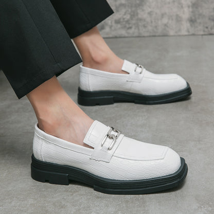 Fashionable Dress Loafers For Men, Crocodile Embossed Chain Decor Slip-on Dress Shoes