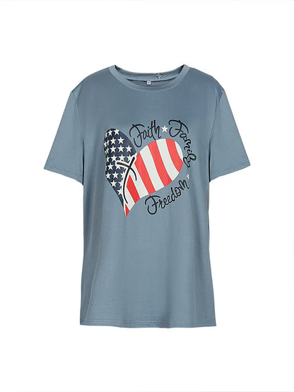 plus Size Women's round Neck Short Sleeve Top Featuring American Flag Design for Independence Day Summer Fashion Outfit