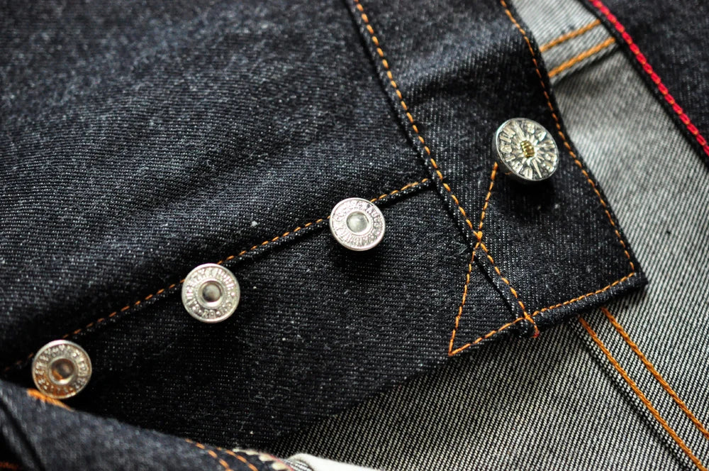 Mens Jeans Boxing Selvedge Denim Jeans Color Cotton Jeans for Men Silver Buttons Taper Fit  12.5 Oz